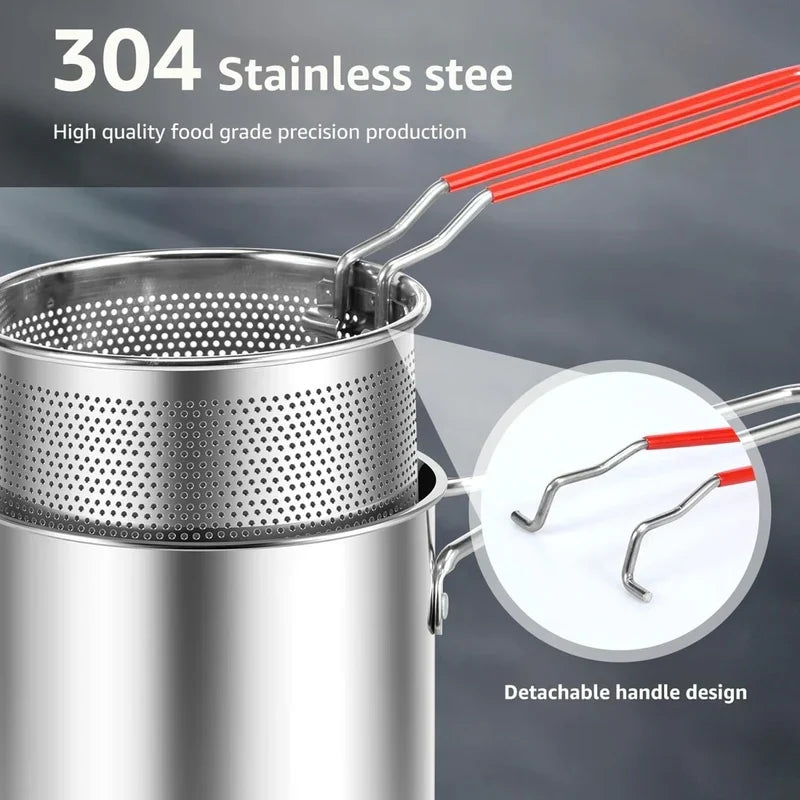 Stainless Steel Deep Fryer Pot with Strainer Basket
